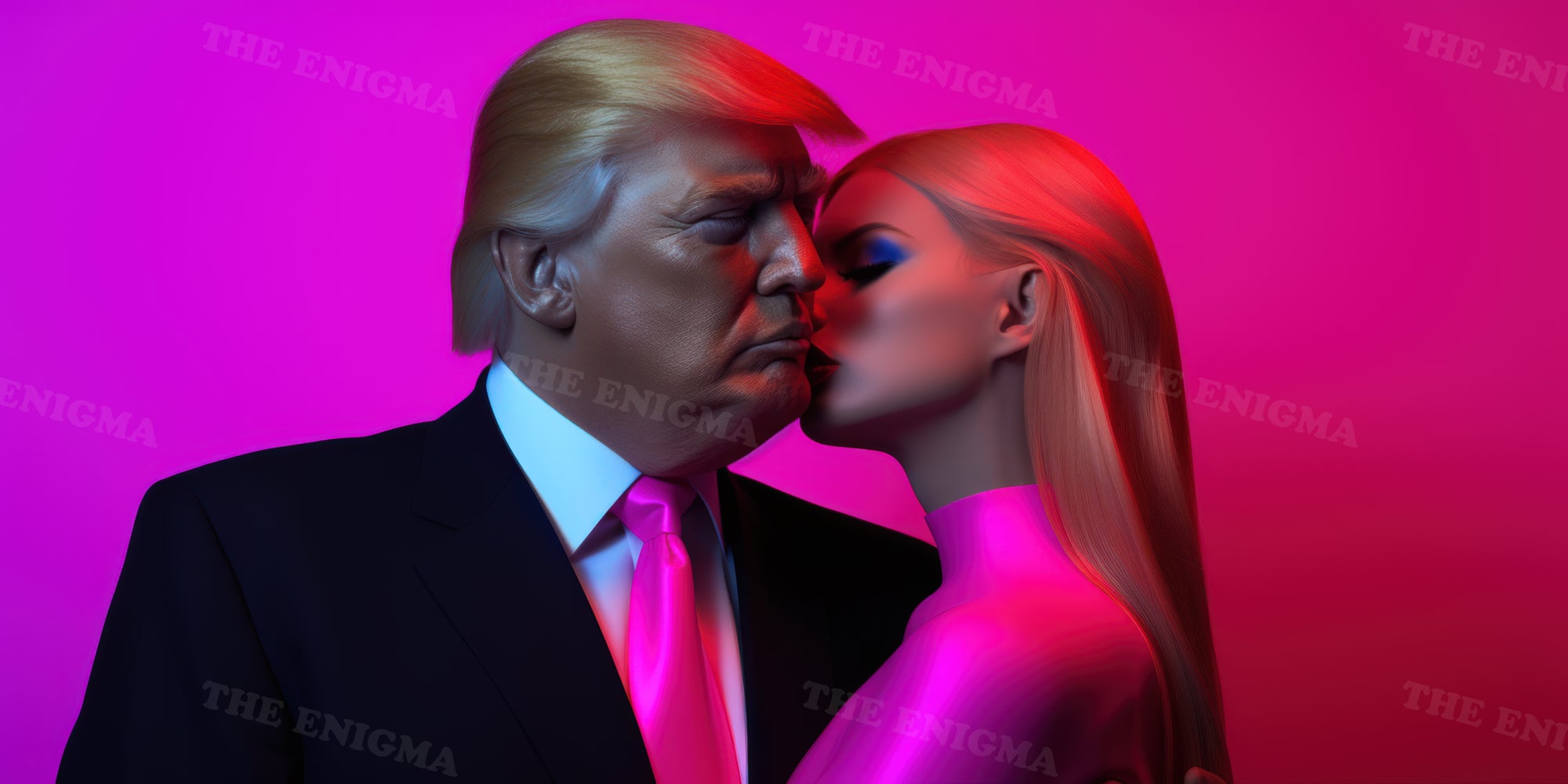 Trump in pink tie with woman