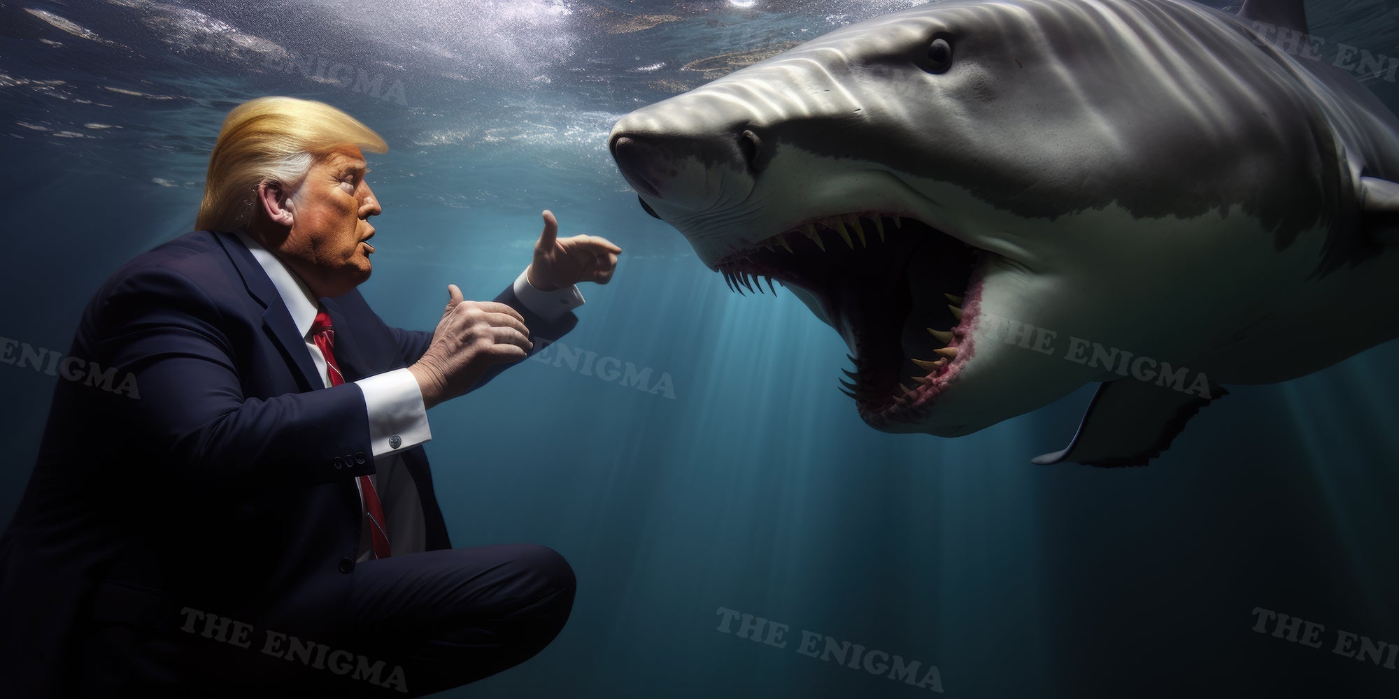 Trump negotiates with shark underwater