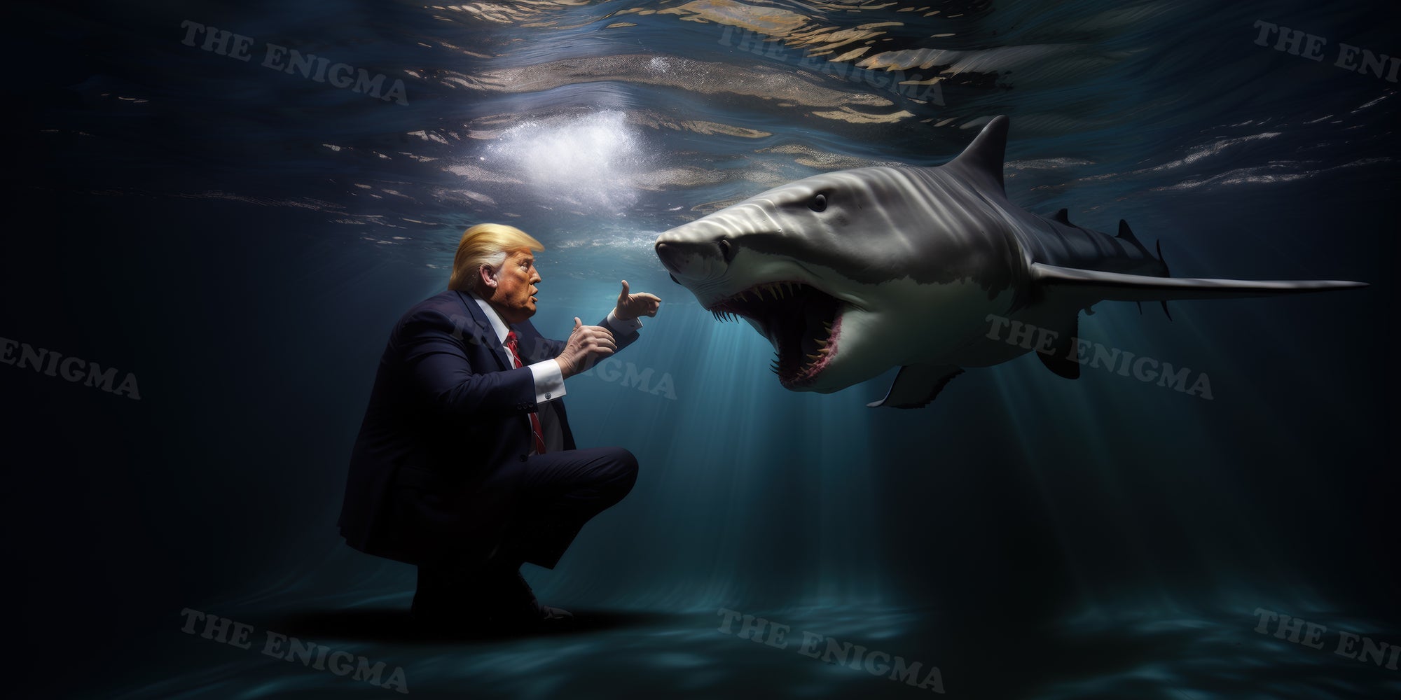 Trump negotiates with shark underwater