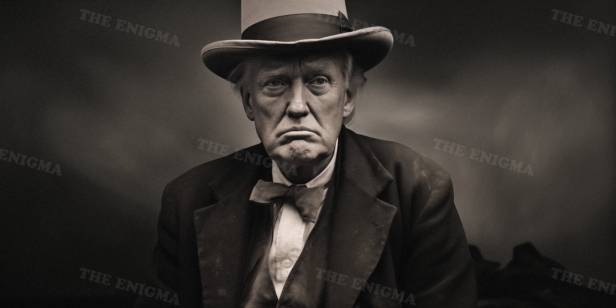 Older Trump with hat, bow tie and suit