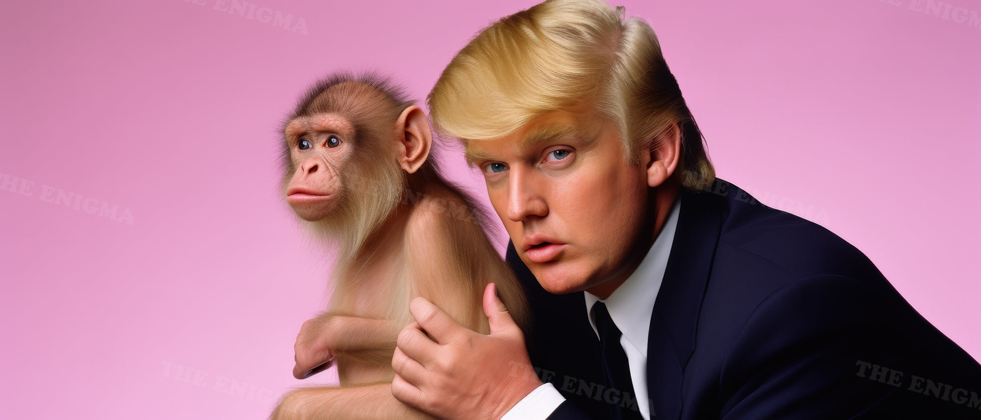 Young Trump with monkey